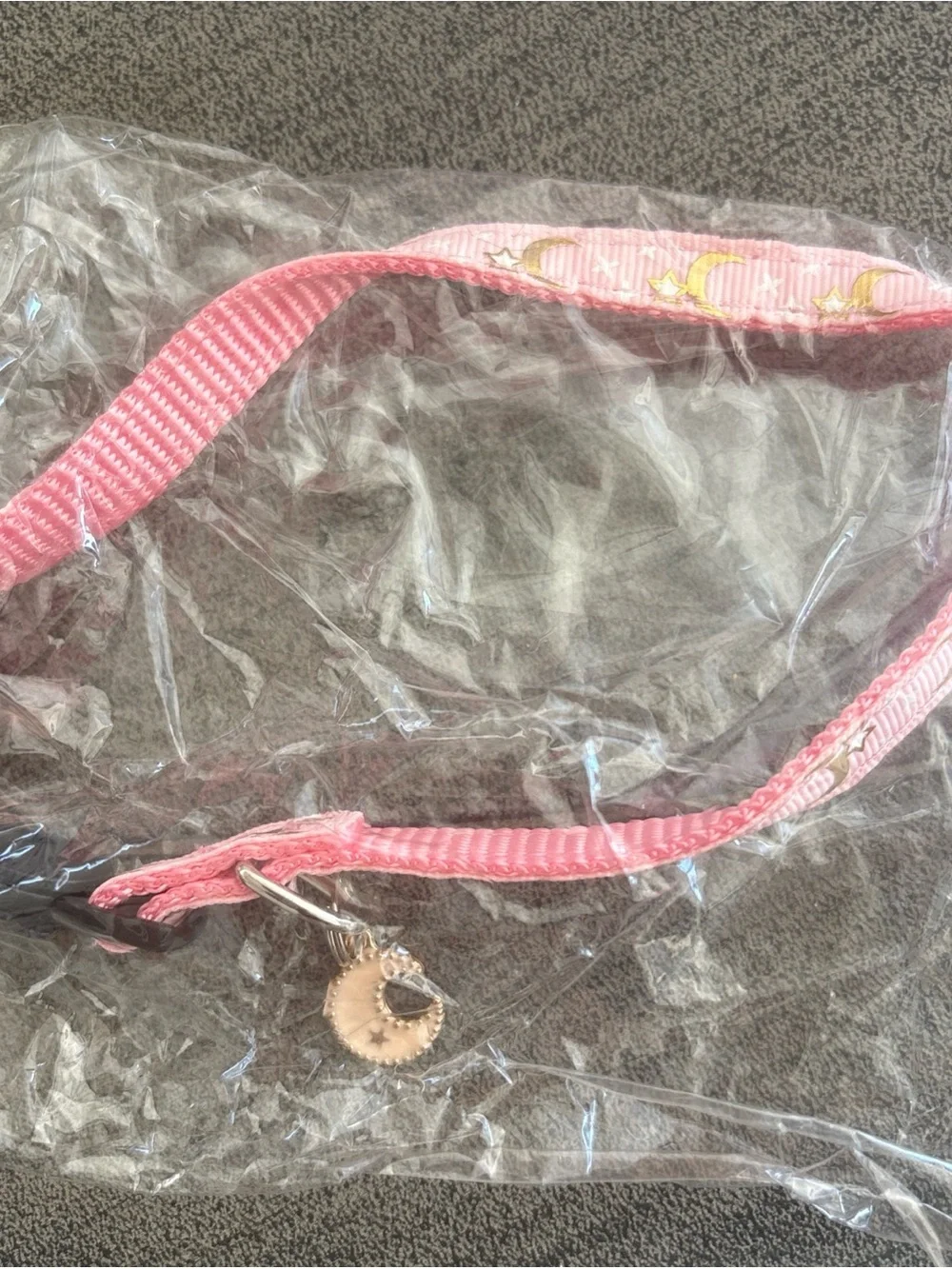 Pink Cat Collar with Moon Charm -